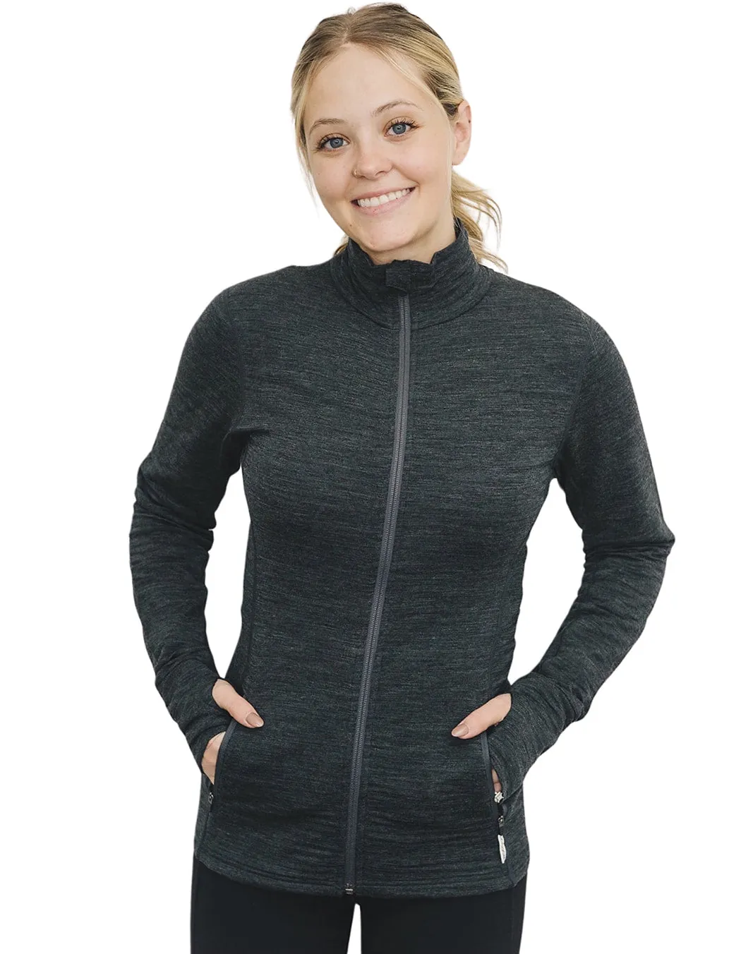 Women's Merino Natural Fleece Full-Zip Jacket, Charcoal Gray