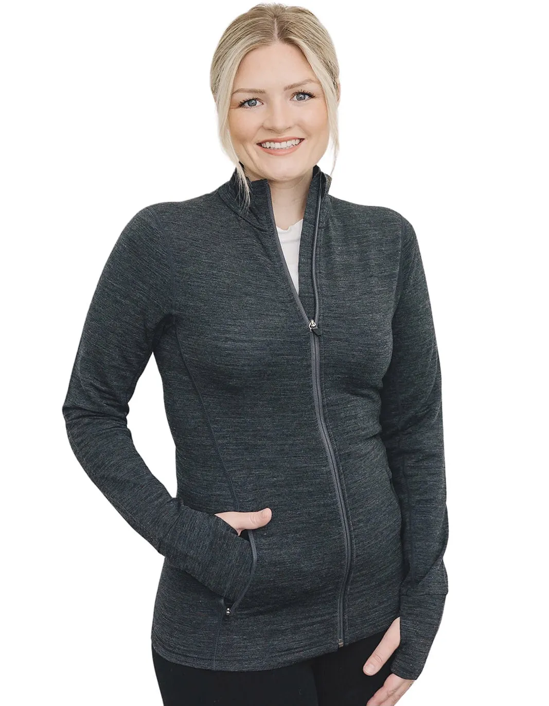 Women's Merino Natural Fleece Full-Zip Jacket, Charcoal Gray