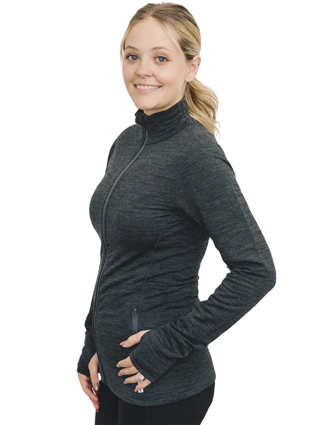 Women's Merino Natural Fleece Full-Zip Jacket, Charcoal Gray