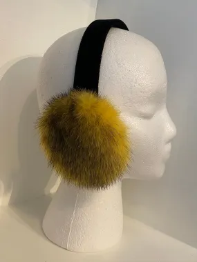 Yellow Mink Earmuffs with Black Velvet Band