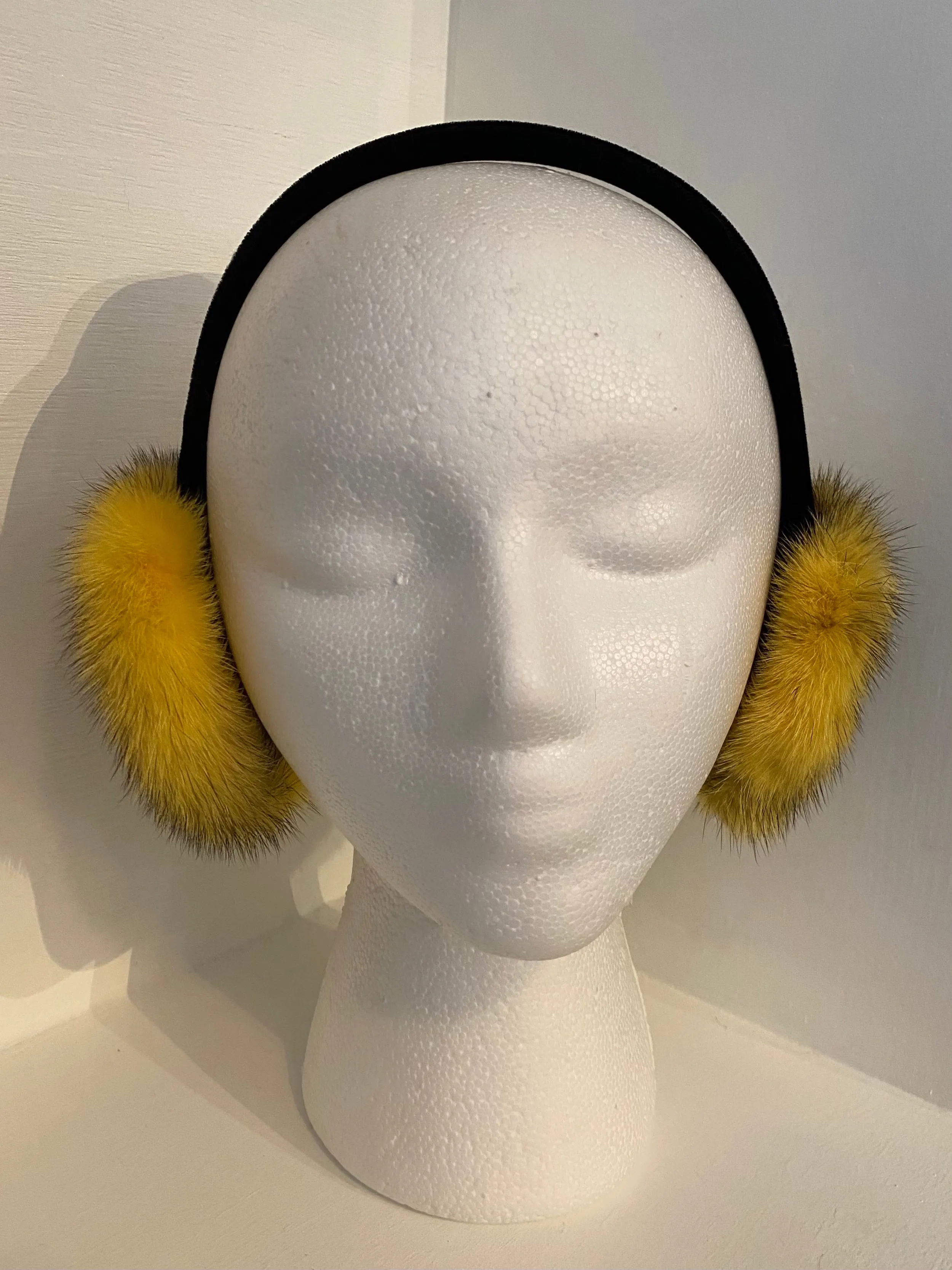 Yellow Mink Earmuffs with Black Velvet Band